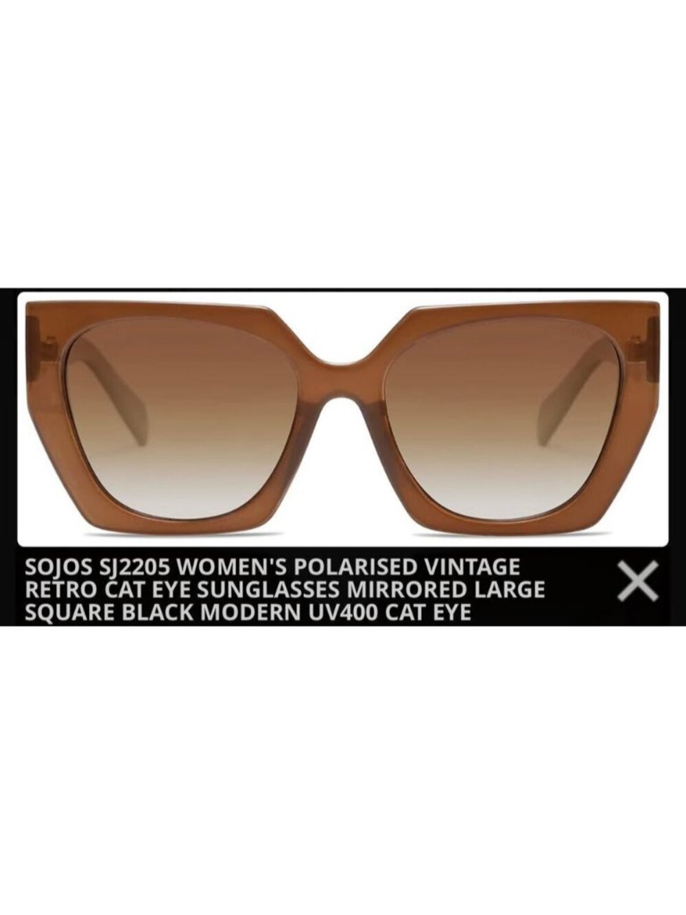 New SOJOS SJ2205 Women's Brown Polarised Cat Eye Square Sunnies